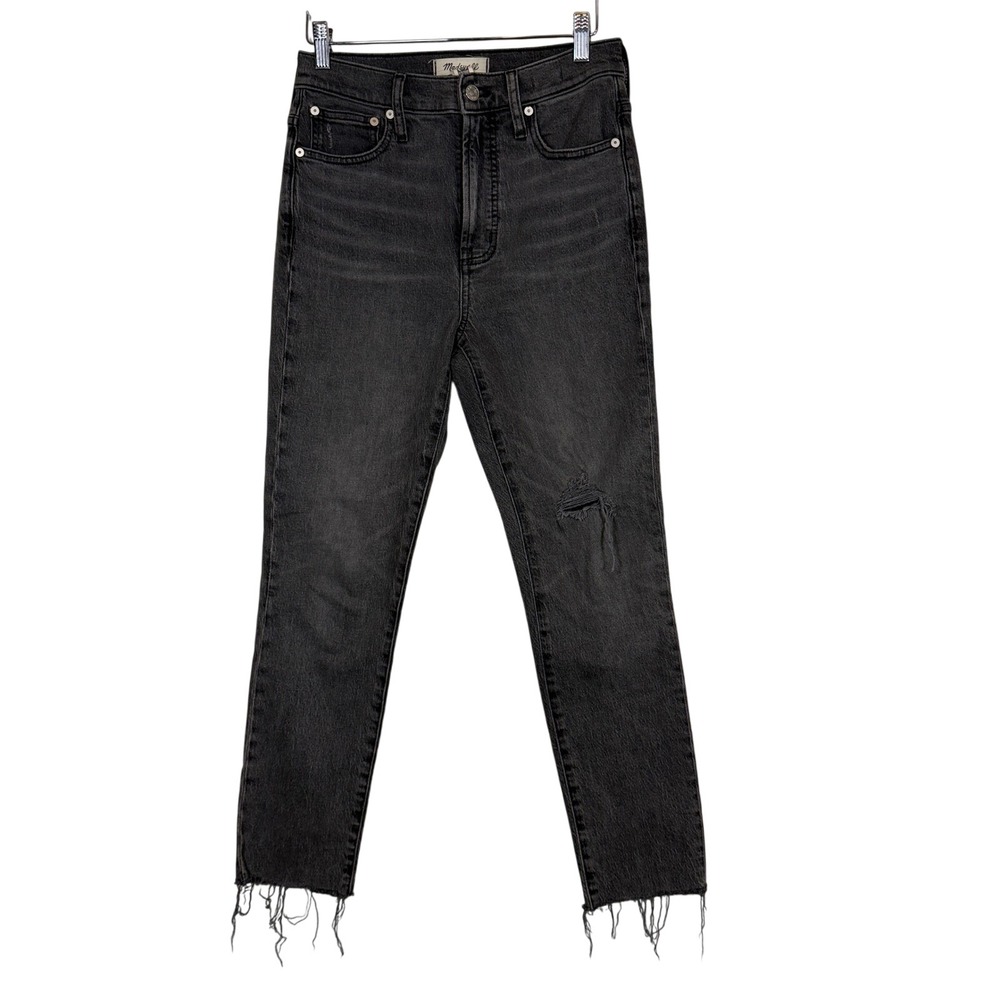 Madewell High Rise Skinny Jeans Faded Black Distressed Raw Hem Y2K Womens 25
